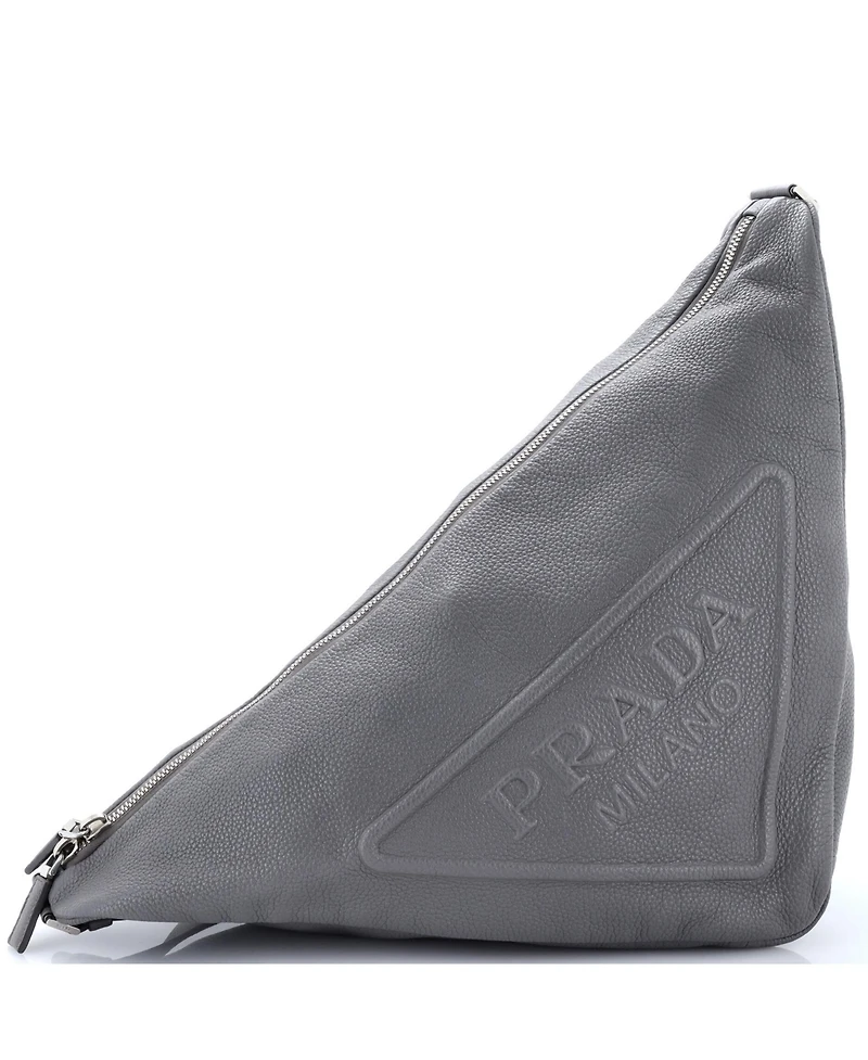 Pre-Owned Prada Large Triangle Logo Zip Messenger Leather
