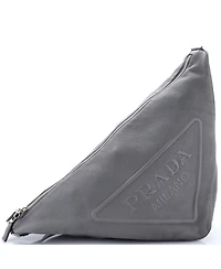 Pre-Owned Prada Large Triangle Logo Zip Messenger Leather
