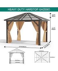 gaomon Hardtop Gazebo, Outdoor Polycarbonate Double Roof Canopy, Aluminum Frame Permanent Pavilion with Curtains and Netting, Sunshade for Garden