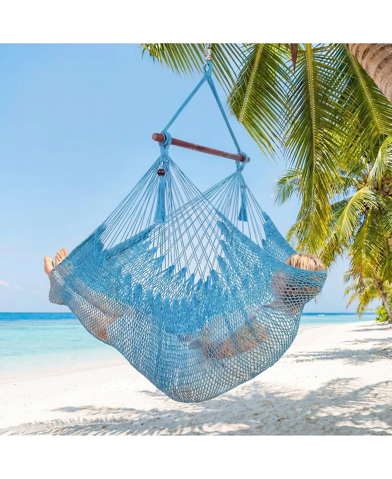 Sugift Caribbean Hammock Chair with Metal Spreader Bar and Soft Spun Rope Seat