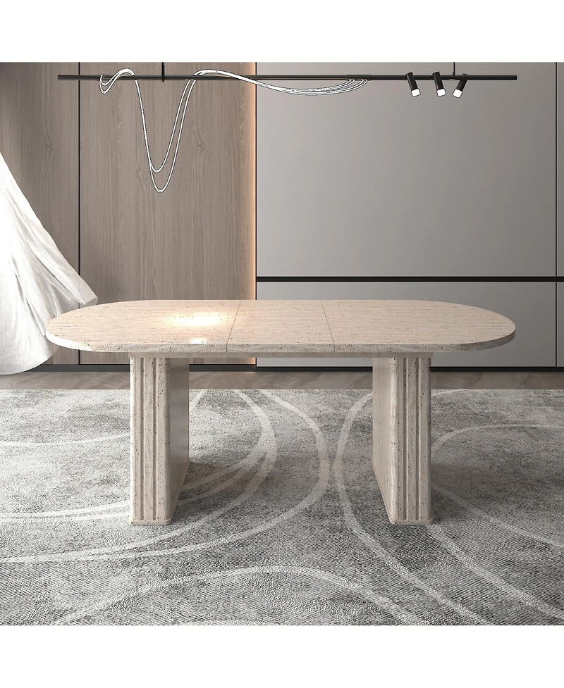 Boyel Living Kitchen extendable dining table for 4-8 people, oval kitchen table with wooden strip base for family living room