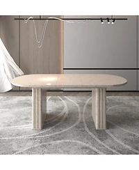 Boyel Living Kitchen extendable dining table for 4-8 people, oval kitchen table with wooden strip base for family living room