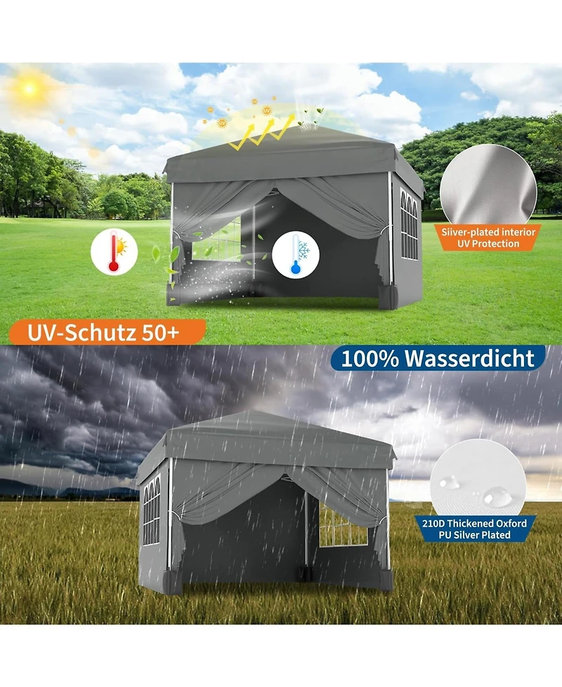 gaomon Easy Pop Up Canopy Tent With 4 Detachable Window Sidewalls - Waterproof Outdoor Portable Canopy With Carry Bag and Guy Lines