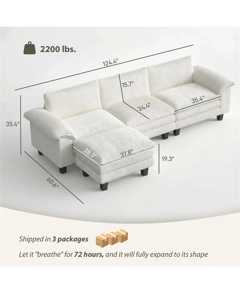 Clihome L-Shaped Sectional Sofa Corduroy Conversation Sofa Modular Couch with Ottoman