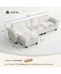 Clihome L-Shaped Sectional Sofa Corduroy Conversation Sofa Modular Couch with Ottoman