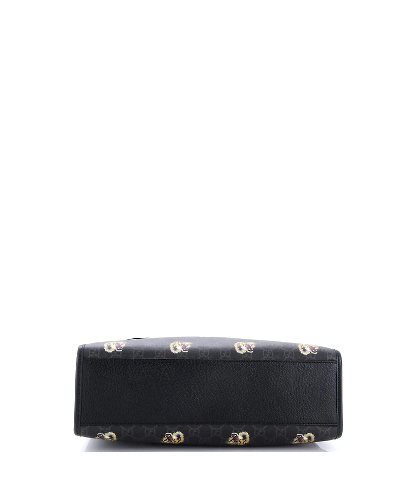 Pre-Owned Gucci Tall Interlocking G Patch Web Strap Convertible Tote Printed Gg Coated Canvas