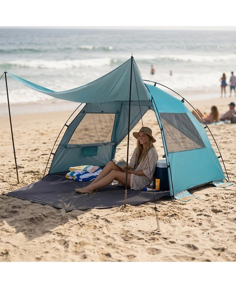 Sugift Beach Tent Sun Shelter with Extended Floor Mesh Vent Windows and Carry Bag