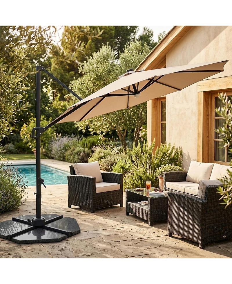 Sugift 10 ft Cantilever Outdoor Patio Umbrella with Solar Led Lights and 360 Rotation