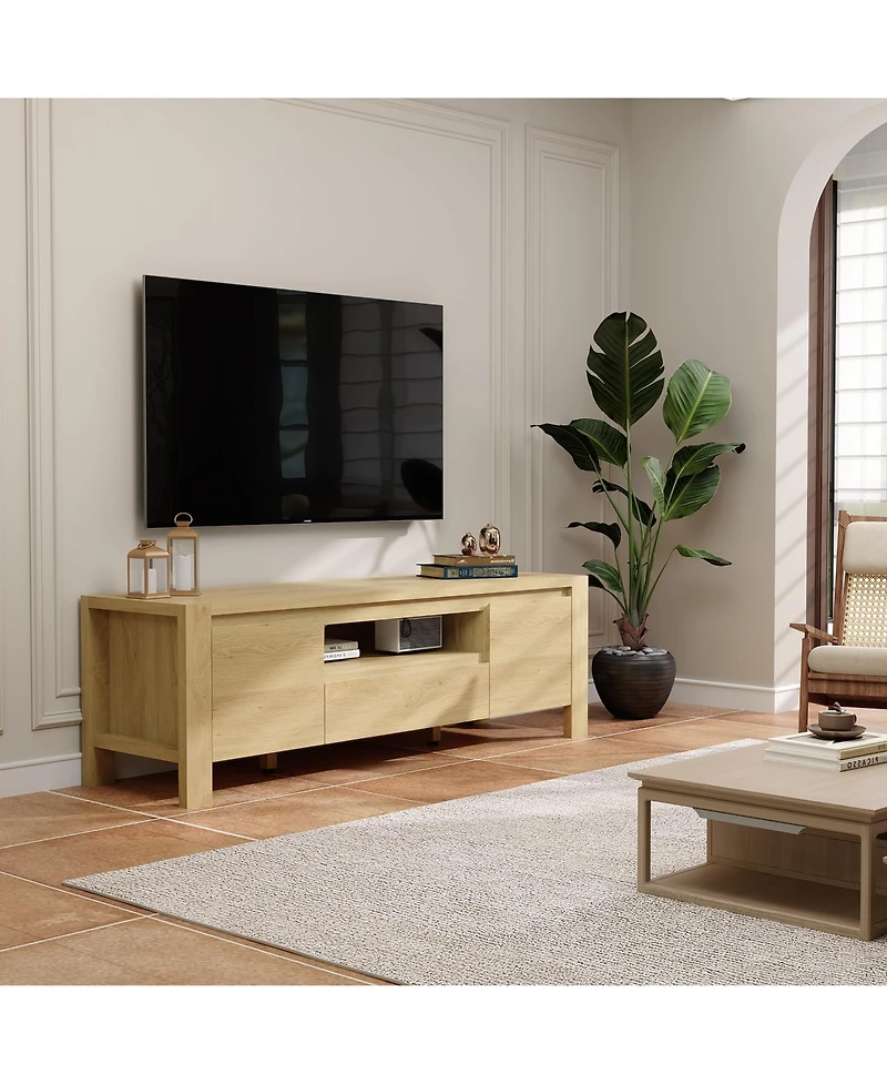 homfan 55" Farmhouse Tv Stand with Doors - Entertainment Center for TVs Up to 60", Handleless Doors, Adjustable Shelves and Cable Management