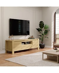 homfan 55" Farmhouse Tv Stand with Doors - Entertainment Center for TVs Up to 60", Handleless Doors, Adjustable Shelves and Cable Management