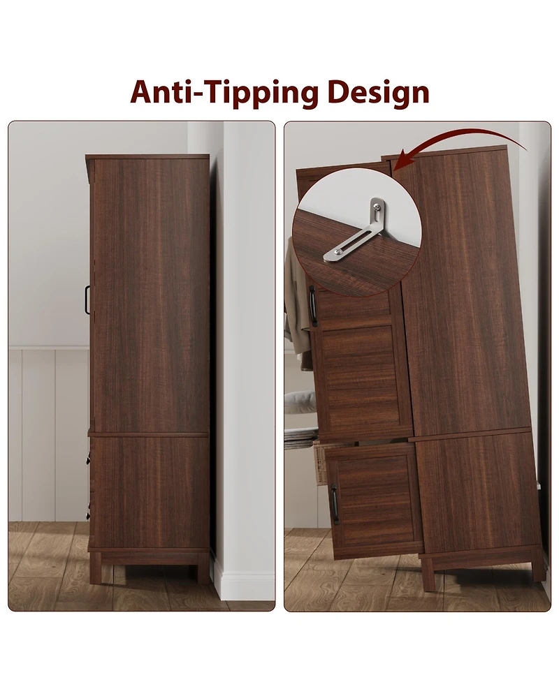 homfan Wardrobe Closet Organizer - 2 Doors, 72 Inch Tall Armoire with Hanging Rod and 18 Adjustable Shelves Narrow Bedroom Clothes Storage Cabinet