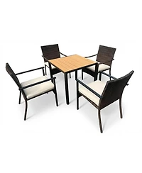 homfan 5-Piece Wicker Patio Dining Set with Umbrella Hole Table and Cushioned Chairs