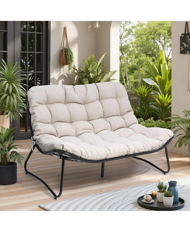 Pellebant All-Weather Double Papasan Chair Loveseat with Soft Cushion for Indoor Outdoor