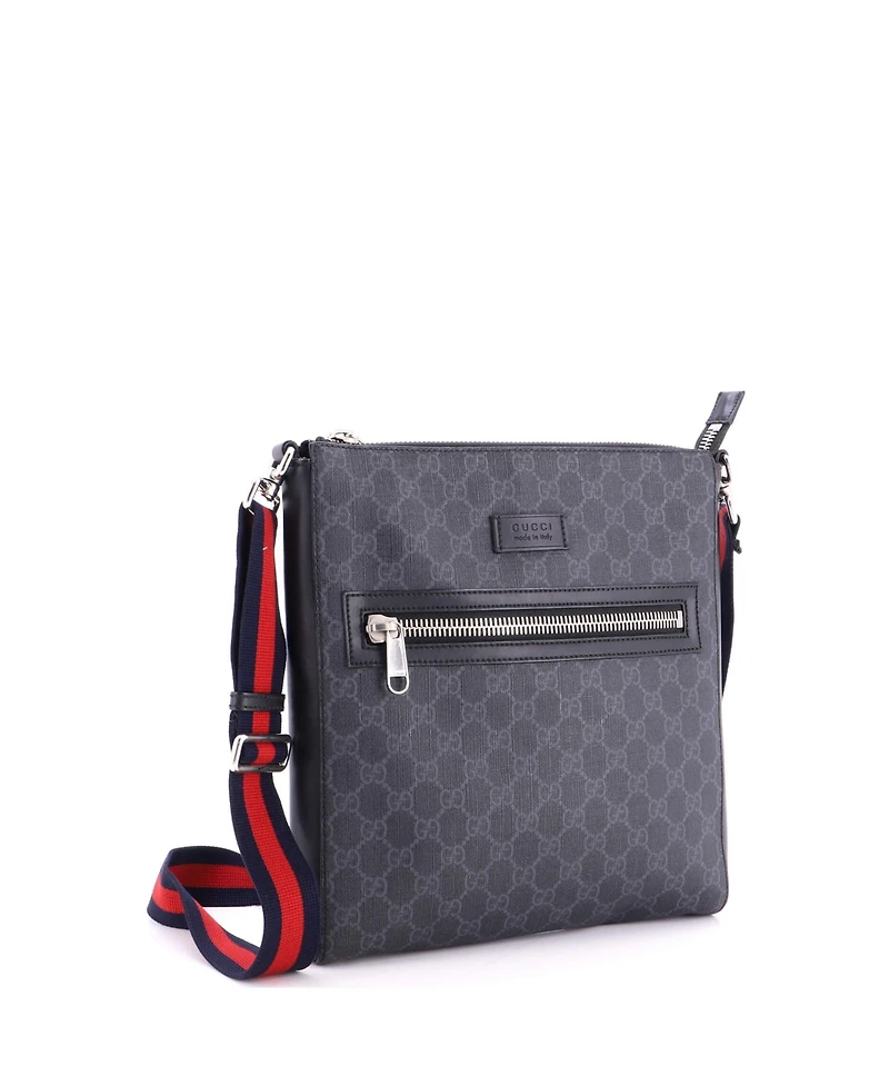 Pre-Owned Gucci Medium Web Strap Front Zip Messenger Bag Gg Coated Canvas