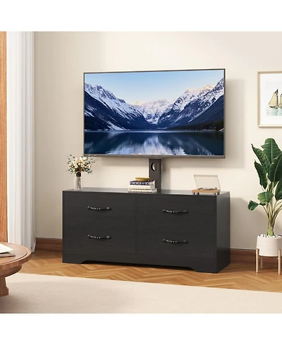 gaomon Tv Stand with Mount - Modern Entertainment Center, 6-Drawer Rattan Dresser for 32-85 Inch TVs