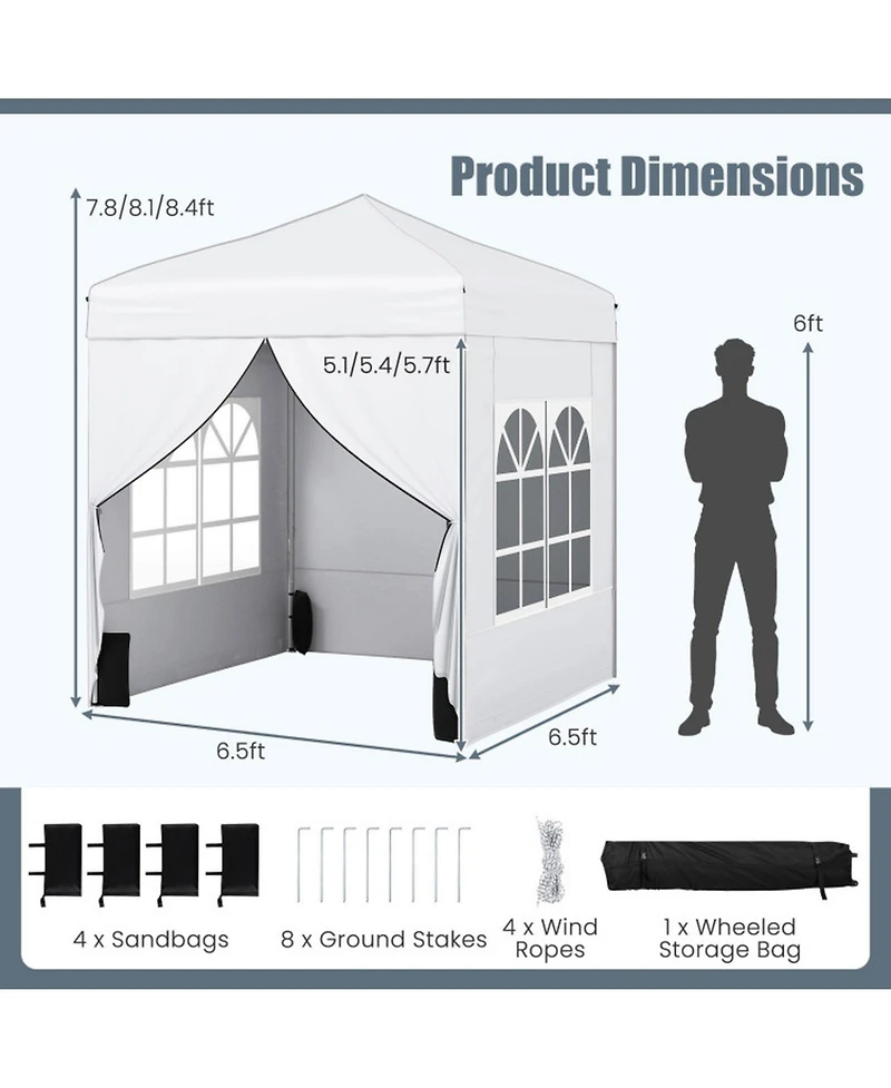 Sugift 6.5 x 6.5 Feet Pop Up Canopy Tent with 4 Sidewalls and Wheeled Bag