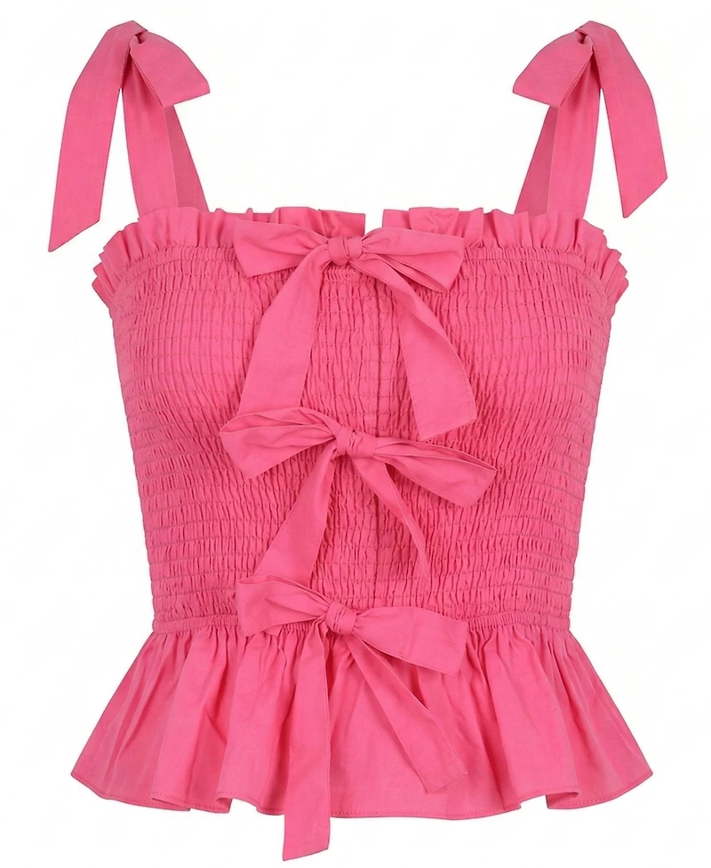 Modenaire Women's Smocked Bow-Strap Peplum Top