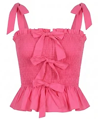 Modenaire Women's Smocked Bow-Strap Peplum Top