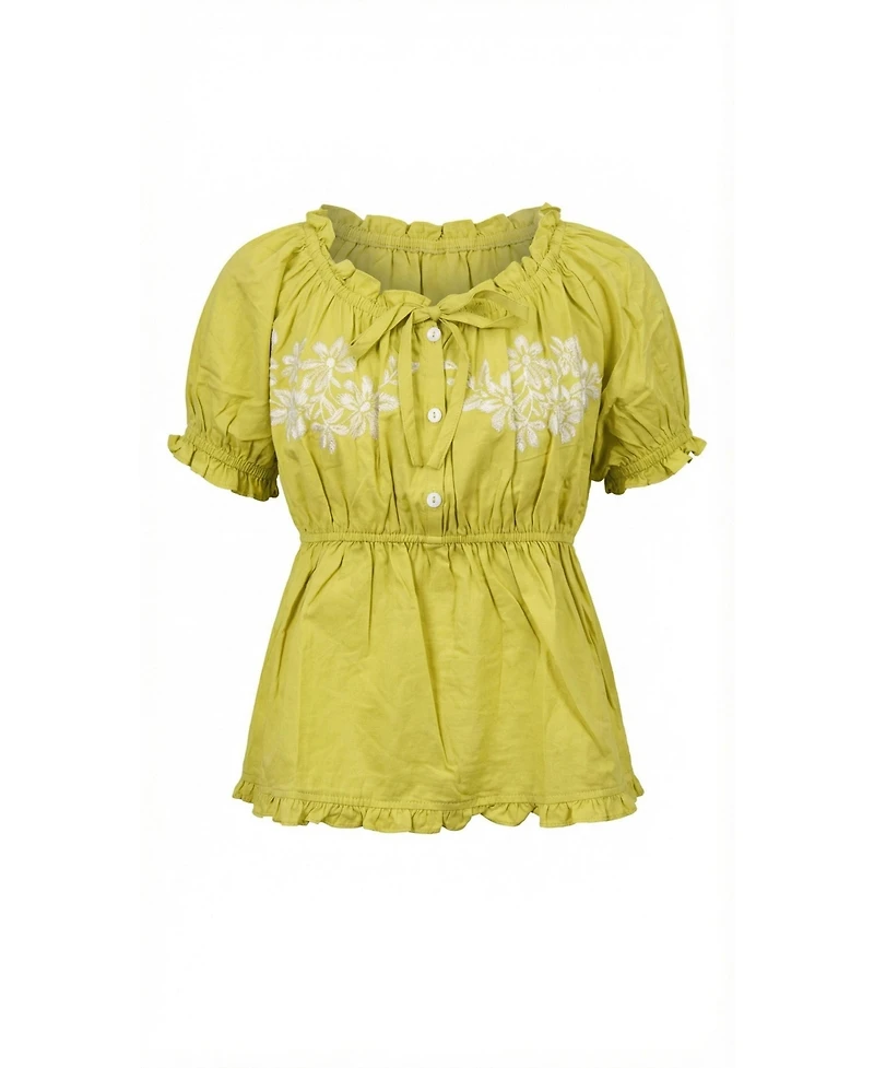 Modenaire Women's Embroidered Peplum Ruffle-Trim Blouse