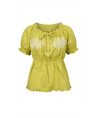Modenaire Women's Embroidered Peplum Ruffle-Trim Blouse
