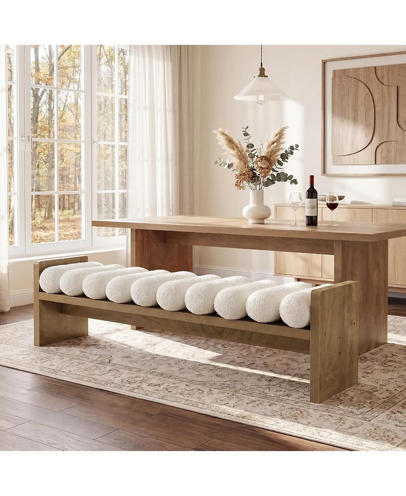 Tribesigns 59'' Wooden Entryway Bench With Boucle Cushion, Upholstered Fabric End Of Bed Bench(Removable Cushion)