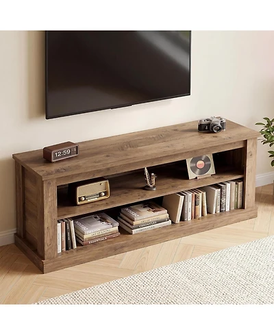 Tribesigns 63" Tv Stand for TVs up to 70", Rustic Television Stand with 2 Open Shelves, Wooden Entertainment Center