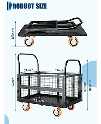 gaomon Platform Truck Cart with Cage 6-in-1 Foldable Hand Truck Heavy-Duty Dolly with 4 Wheels for Grocery Laundry and Warehouse