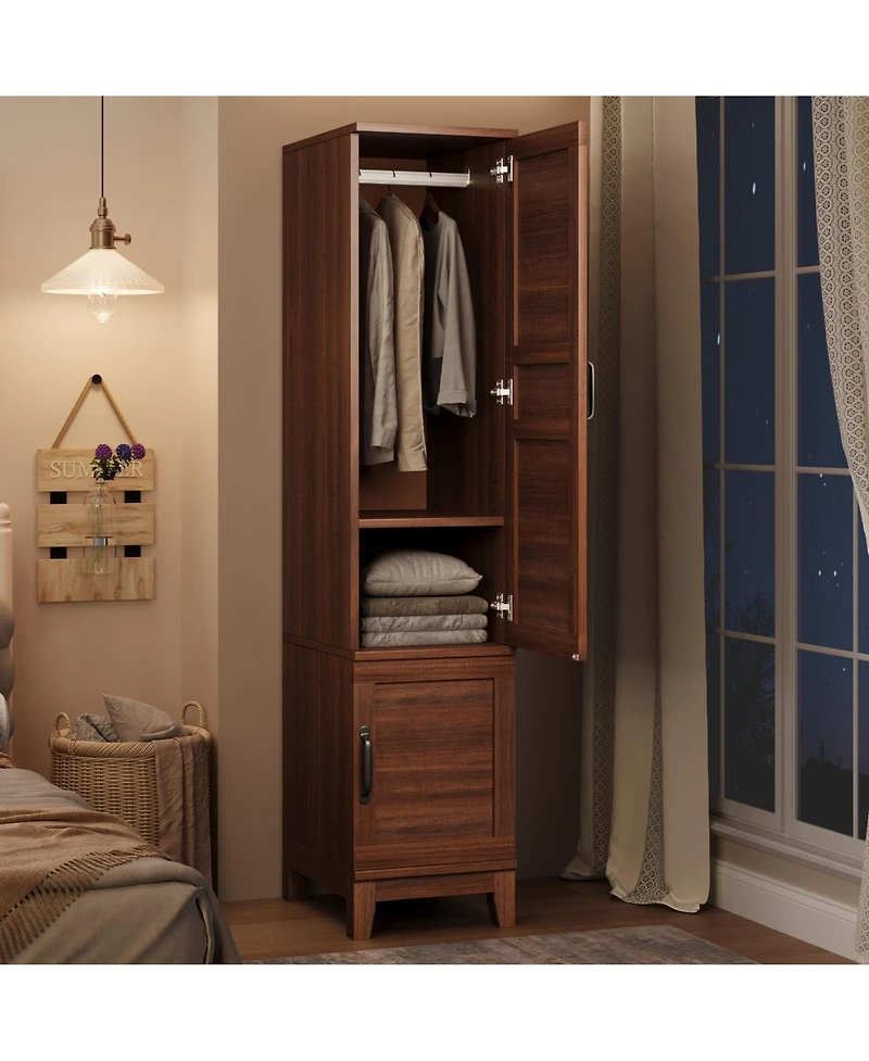 gaomon Heavy Duty Wooden Armoire Wardrobe Closet – 2 Doors, 72" Tall, Hanging Rod, 18 Adjustable Shelves, Narrow Bedroom Storage Organizer