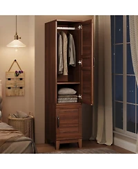 gaomon Heavy Duty Wooden Armoire Wardrobe Closet – 2 Doors, 72" Tall, Hanging Rod, 18 Adjustable Shelves, Narrow Bedroom Storage Organizer