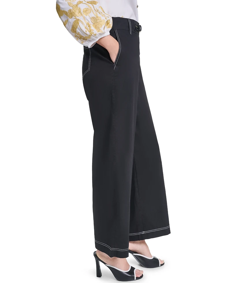 Karl Lagerfeld Paris Women's Fixed Belt Mid-Rise Straight Ankle Pants