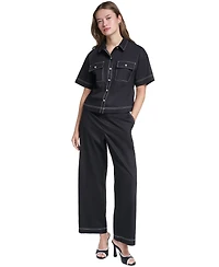 Karl Lagerfeld Paris Women's Cropped Poplin Button-Front Blouse