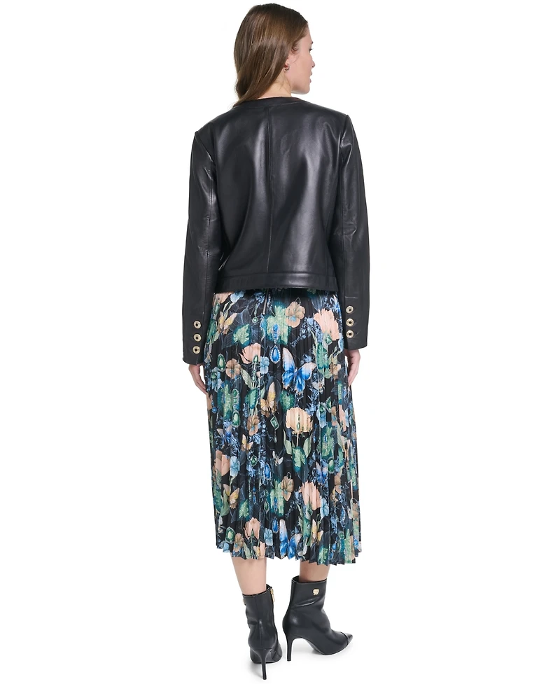 Karl Lagerfeld Paris Women's Leather Button-Front Jacket
