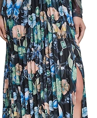 Karl Lagerfeld Paris Women's Printed Mesh Long-Sleeve Crewneck Dress