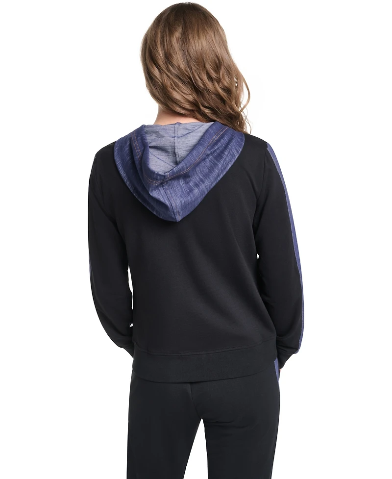 Karl Lagerfeld Paris Women's Zip-Up Denim-Contrast Hooded Jacket