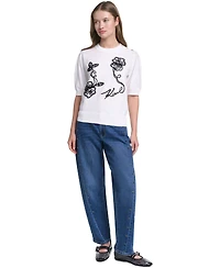 Karl Lagerfeld Paris Women's Embroidered Crewneck Sweater
