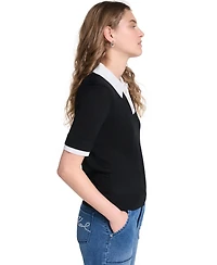 Karl Lagerfeld Paris Women's Short-Sleeve Contrast Collar Sweater