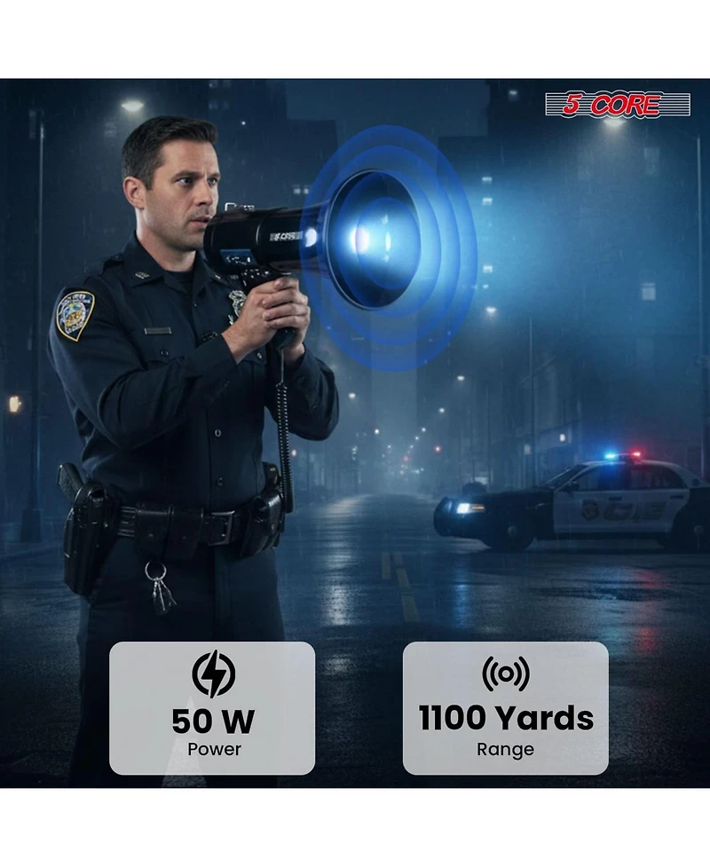 5core Megaphone Bullhorn 50W Speaker Bluetooth Siren Adjustable Volume Loud Portable Pa System
