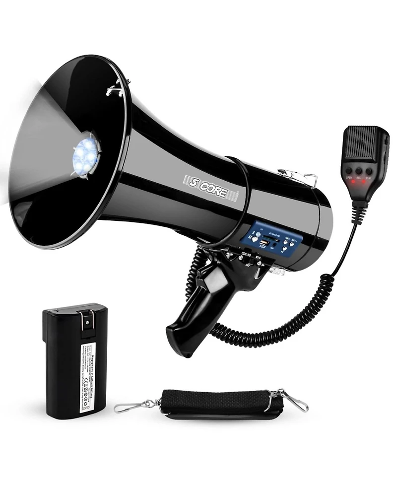 5core Megaphone Bullhorn 50W Speaker Bluetooth Siren Adjustable Volume Loud Portable Pa System