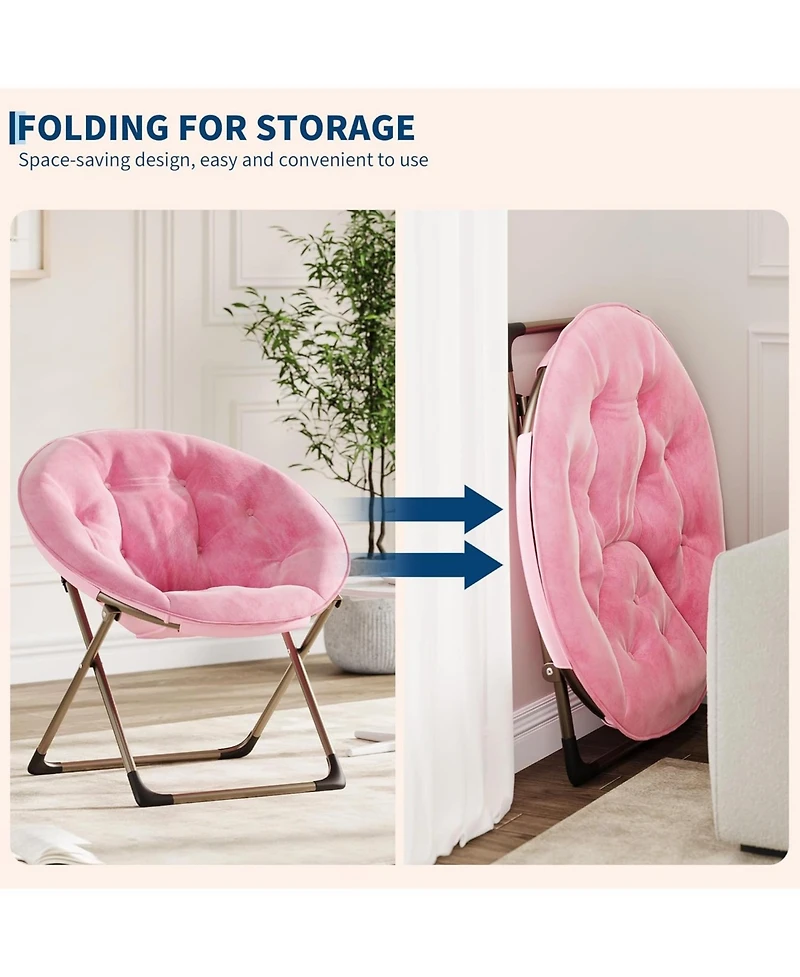 gaomon Saucer Chair, Comfy Chair Faux Fur Lounge Moon Chair with Folding Metal Frame, Oversized Plush Foldable Flower Accent Seat