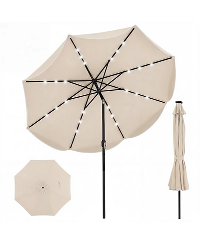 Sugift 10 feet Scalloped Solar Patio Umbrella with 24 Led Lights and Push Tilt
