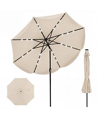 Sugift 10 feet Scalloped Solar Patio Umbrella with 24 Led Lights and Push Tilt