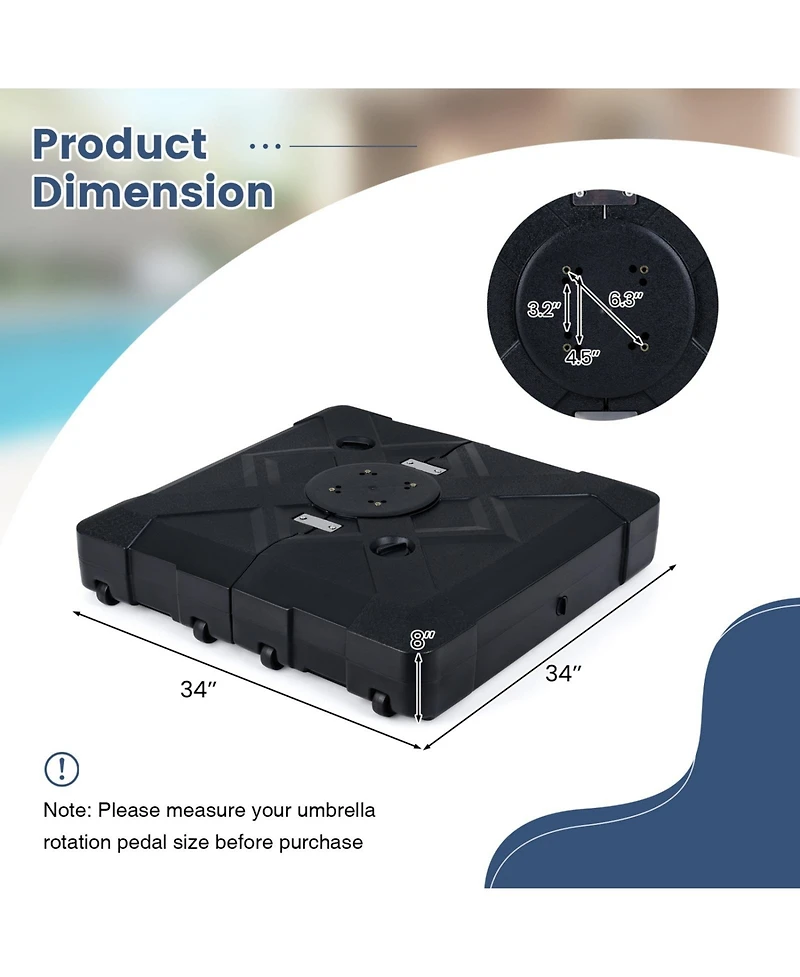 Sugift 34 in Cantilever Patio Umbrella Base with 4 Rolling Wheels and Cross Bracket