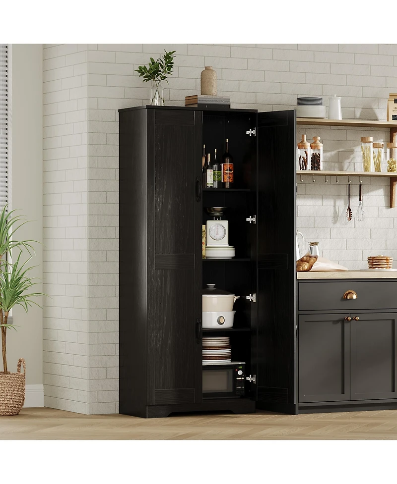 homfan Kitchen Pantry Cabinet 60" Tall Freestanding Storage Cupboard with 2 Doors and Adjustable Shelves for Dining Room or Living Room