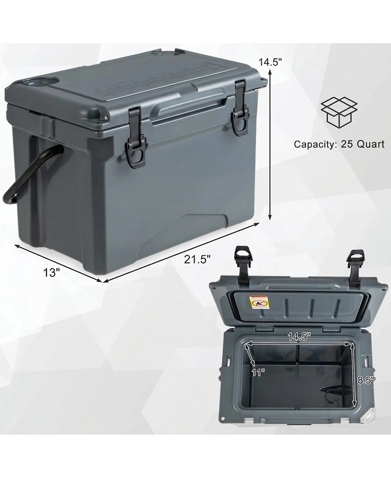 Sugift 25 Qt Hard Rotomolded Cooler with Aluminum Handle and Integrated Cup Holders