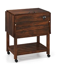 Sugift 54 Quart Wooden Patio Cooler Cart Rolling Ice Chest with Folding Side Shelves