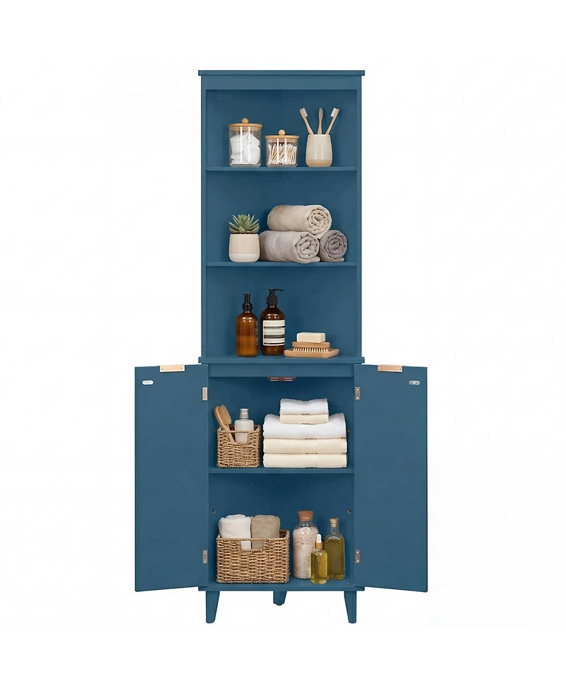 Costway Corner Bathroom Cabinet with Fluted Doors, 6-Tier Storage