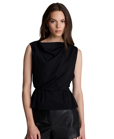 Kenneth Cole Women's Pleated Sleeveless Cowl Neck Peplum Top