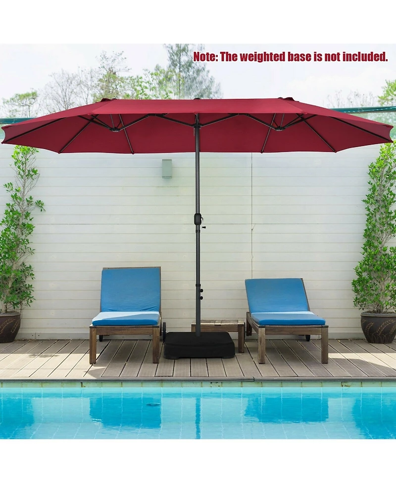 Sugift 15 ft Twin Patio Double-Sided Market Umbrella with Hand Crank System