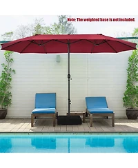 Sugift 15 ft Twin Patio Double-Sided Market Umbrella with Hand Crank System