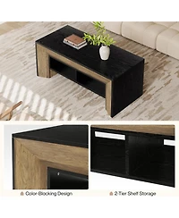 Tribesigns Rectangular Coffee Table with 2-Tier Storage,Wood Center Table with Durable Trapezoidal Legs for Living Room,Heavy Duty